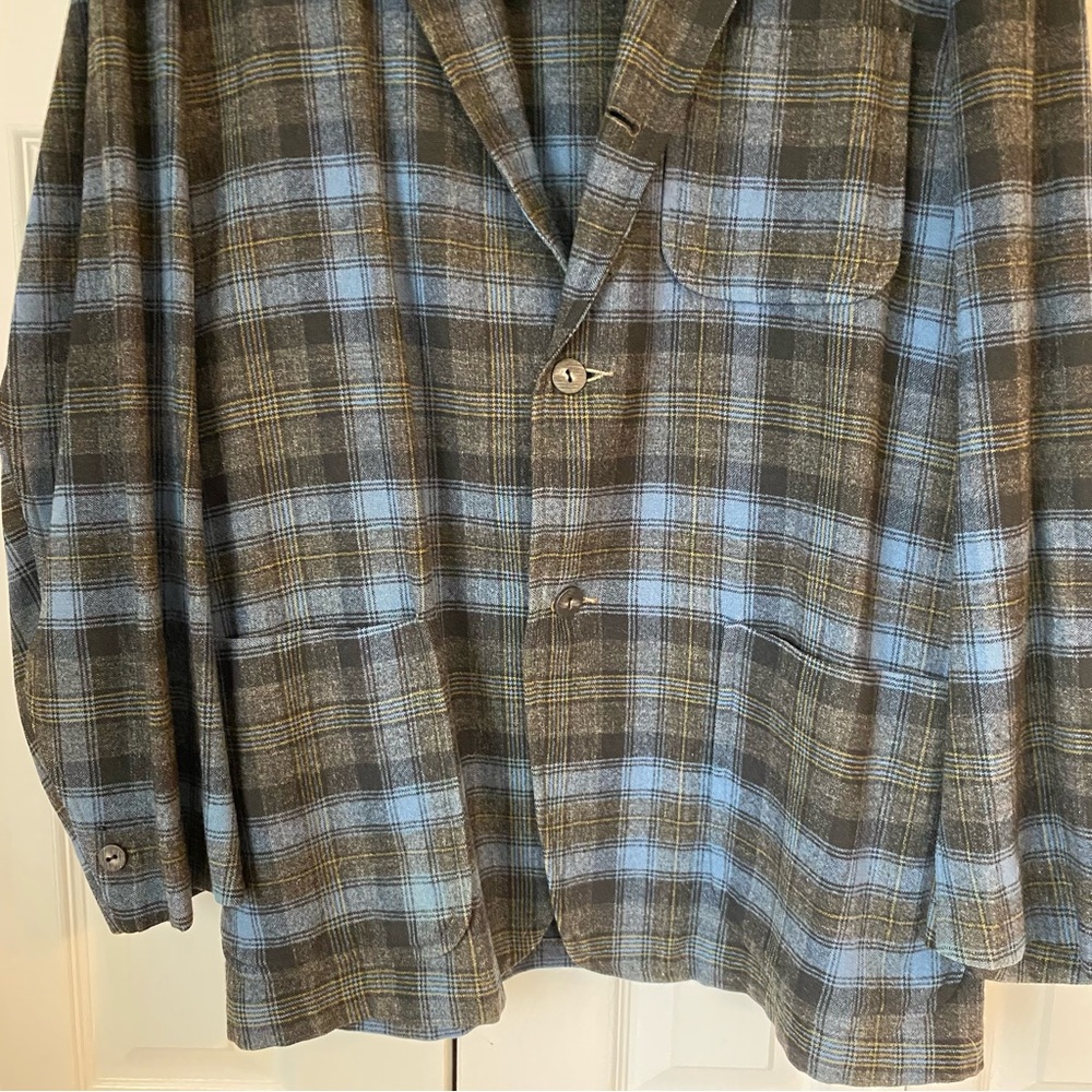 Pendleton VTG Shirt Jacket Button Up 100% Virgin Wool Men Blue Plaid L READ - Picture 4 of 6